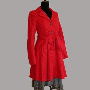 Belt & Corset Laces Red Twill Anthropologie Elevenses Pansy Trench Coat Jacket 4